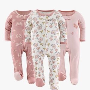 The Peanutshell Baby Sleepers Butterfly Floral 3 Pack Soft Cotton Footed 3 Month